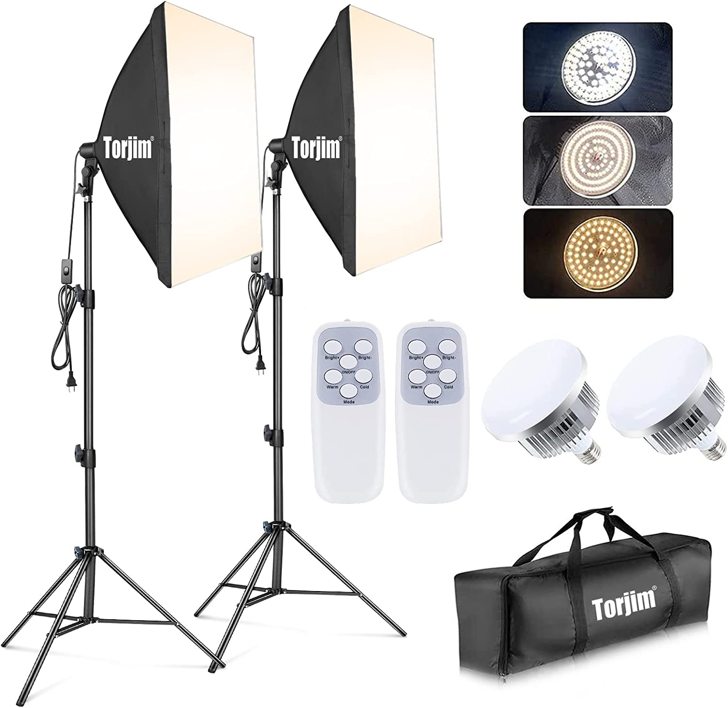 Torjim Softbox Photography Lighting Kit, Professional Photo Studio Lighting with 2x27x27in Soft Box