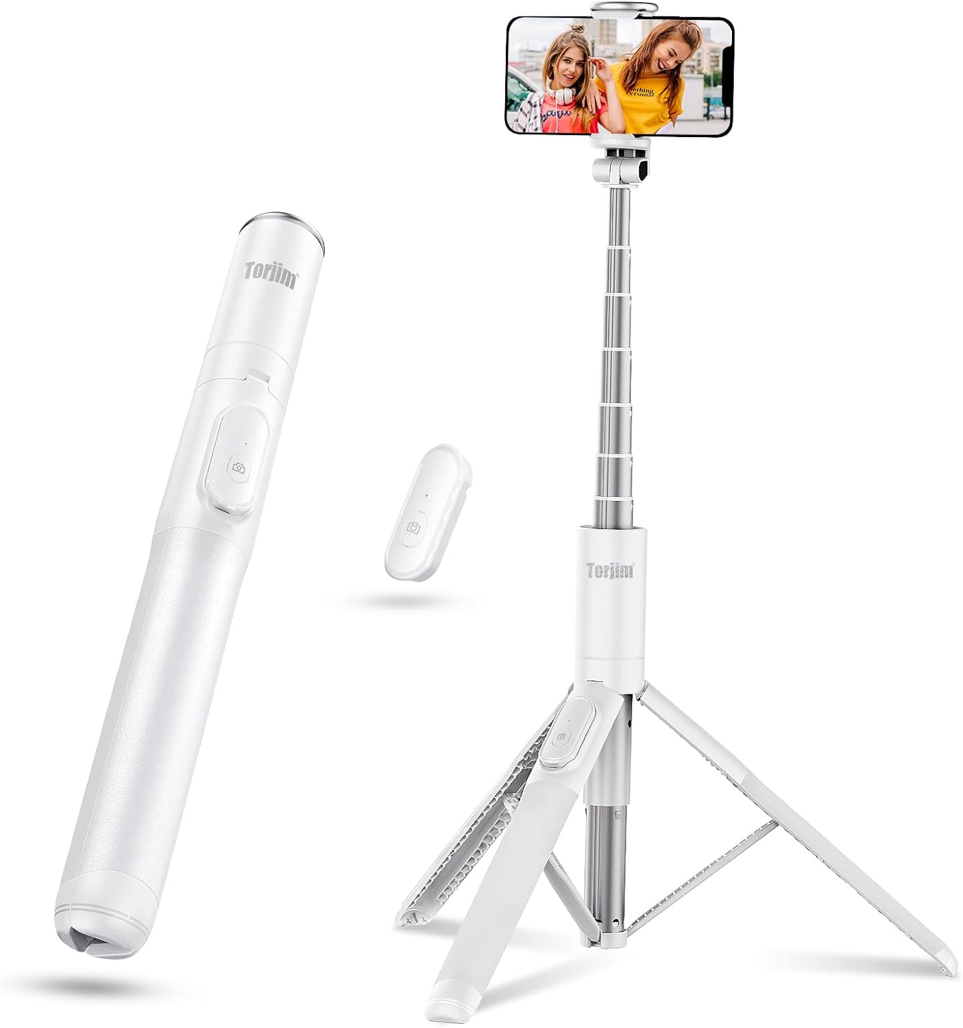 Torjim 60” All in One White Phone Tripod & Selfie Stick